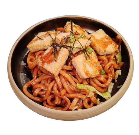 Yakiudon au tofu pané